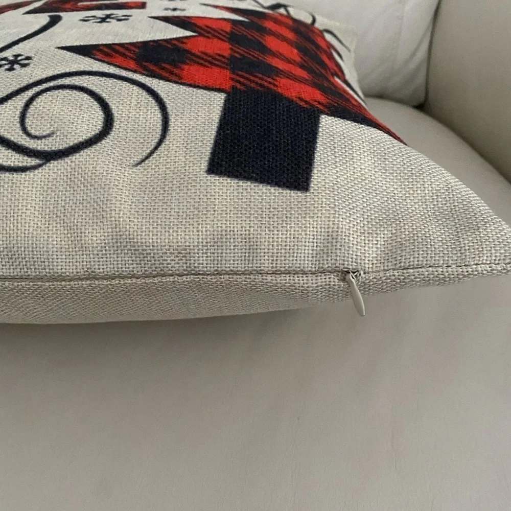Plaid Christmas Throw Pillow 18x18 – Zippered Cover, Holiday Decor, Snowflakes &
